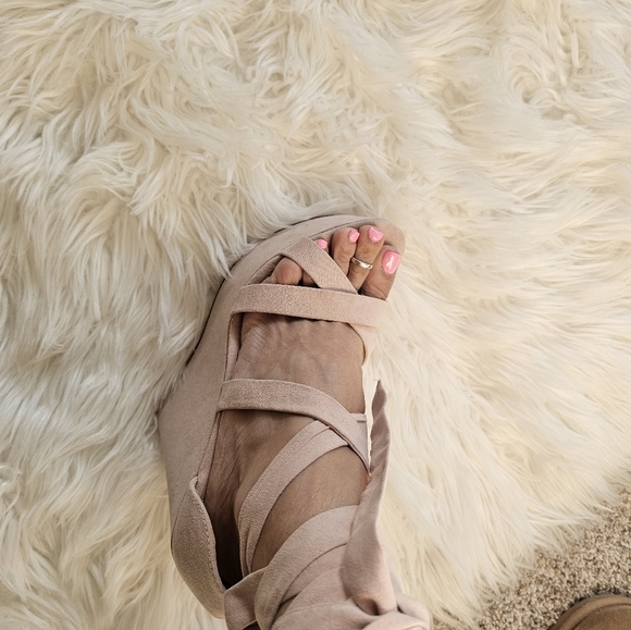 Blush Tie Up Wedge Platform Sandal - Just Fab Dahlia Sandal - Picture 9 of 9